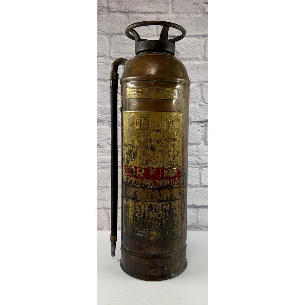 Vintage Antique STEMPEL KONTROL Chrome Copper Brass Fire Extinguisher 24" 1960s